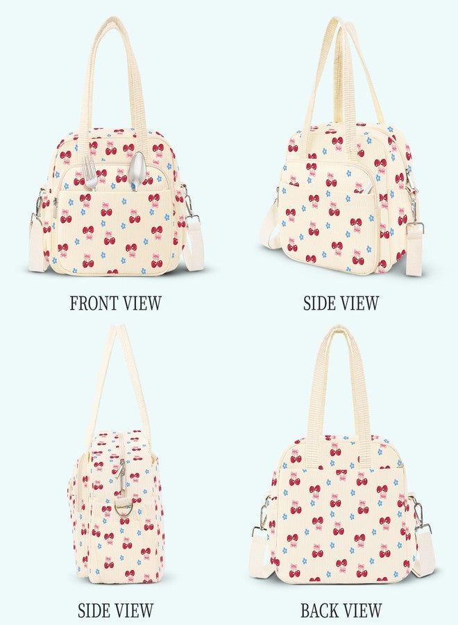 WOBAGMEN Lunch Box for Women,Insulated cherry Corduroy Lunch Tote Cute Lunch bag with Shoulder Strap, Multiple Pockets, Adult Teacher Nurse Bento Lunch Box for Women for work Picnic - Image 3